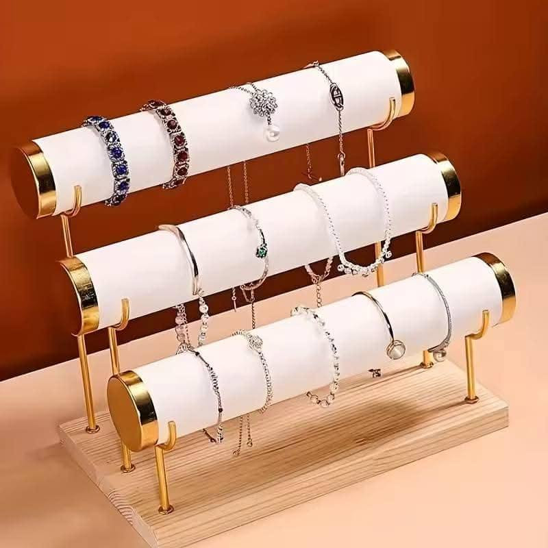 3-Layer Jewelry Rack Wooden Bracelet Holder Large Capacity Necklace Jewelry Storage Organizer