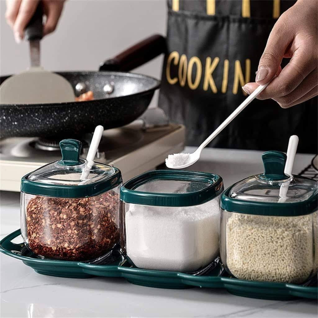 3 Grid Spice Jar With Tray