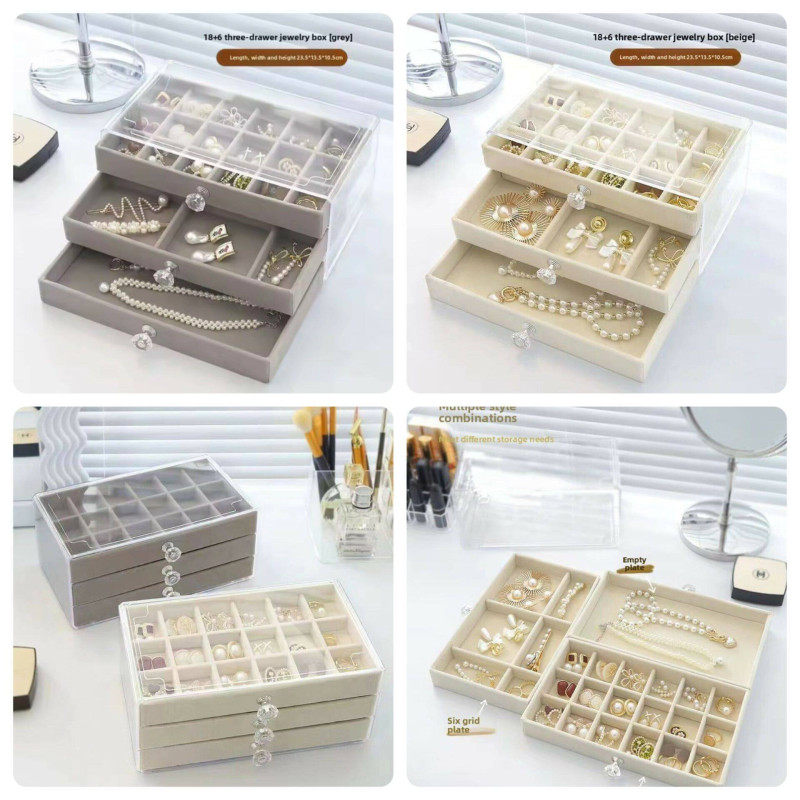 3 Drawers Velvet Jewelry Organizer Box