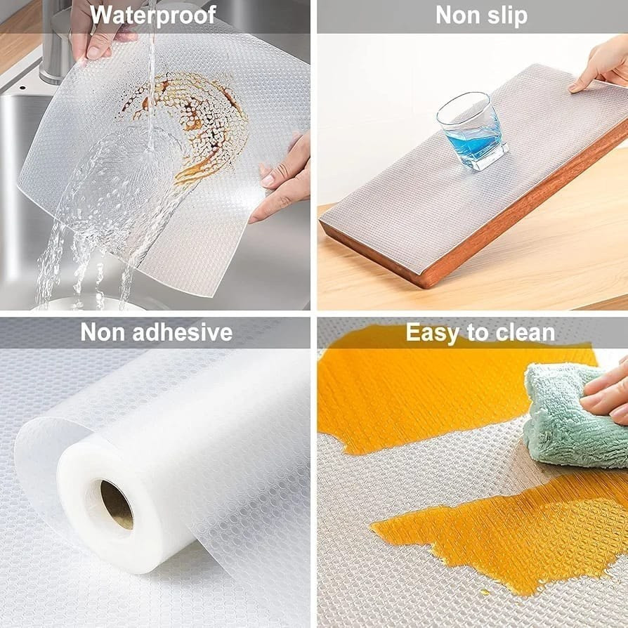 Refrigerator Liners, Shelf Liners for Kitchen Cabinet, Drawer Liner for Bathroom, Waterproof Sink Liner No Slip Cupboard Mats Non Adhesive Placemats Roll