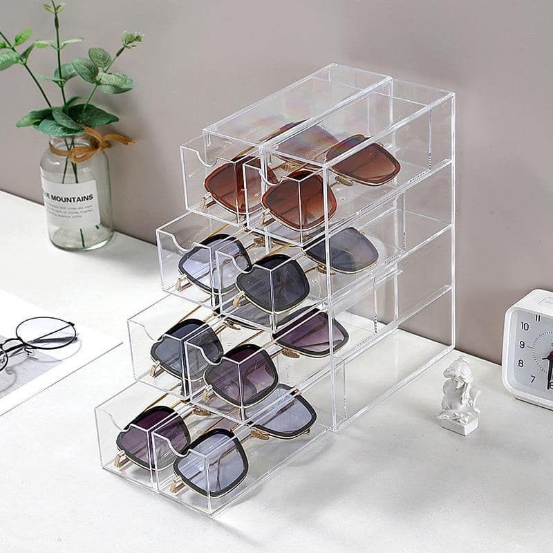 4 Layer Clear Acrylic Sliding Cosmetics Drawer Case Sunglass Storage